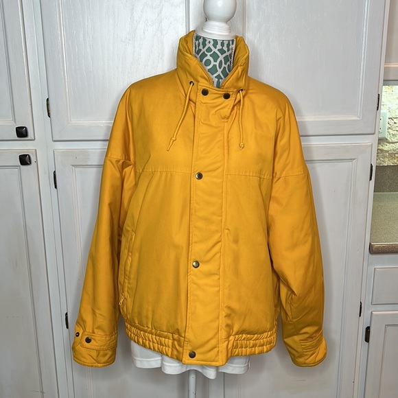 Vintage MIGHTY-MAC jacket w/hood in school bus yellow Sz. 42 unisex T-Bar Zipper - Picture 4 of 16